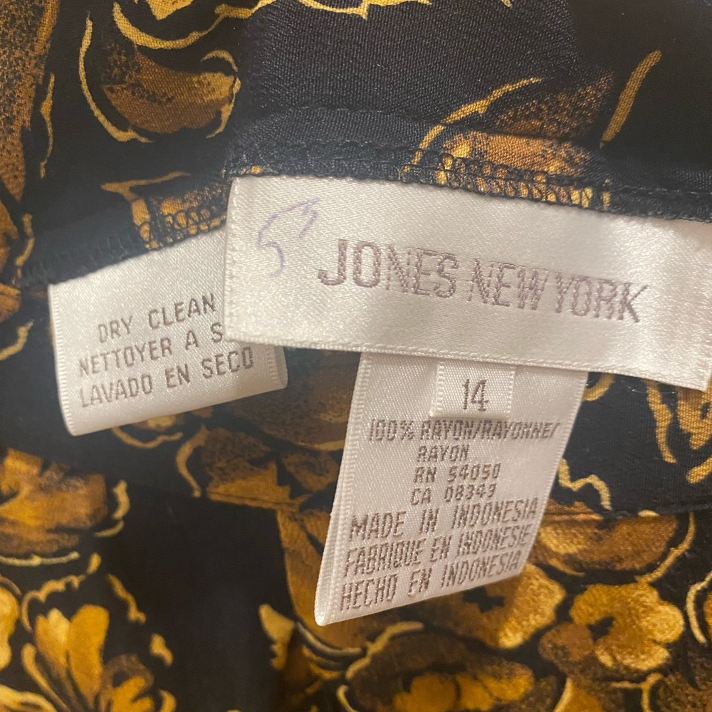 Vintage 90s Jones New York Black & Gold Yellow Maxi Floral Skirt - Picture 8 of 8